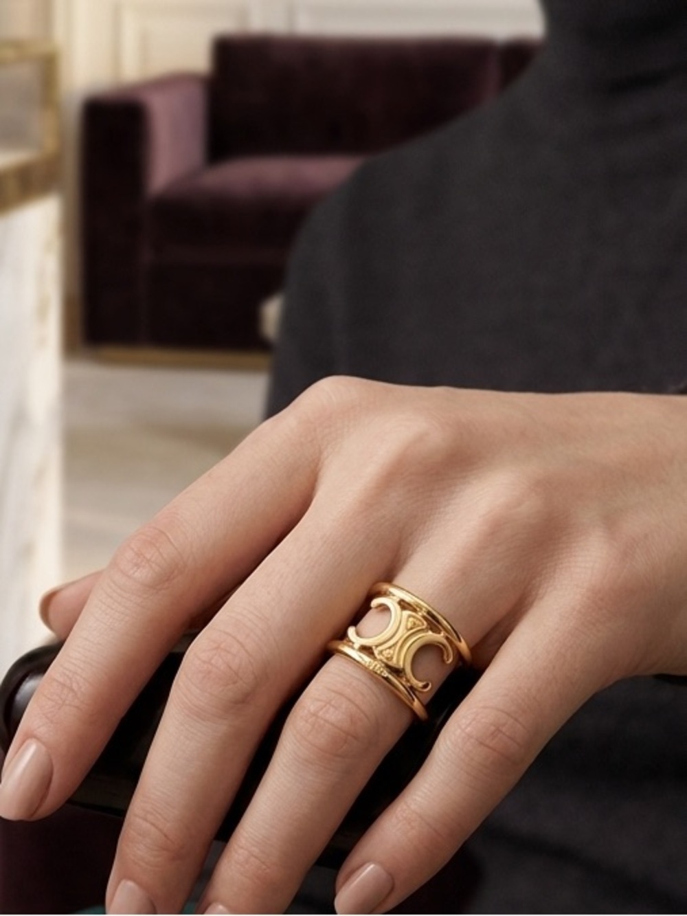 CELINE OpenWork Ring Logo Motif